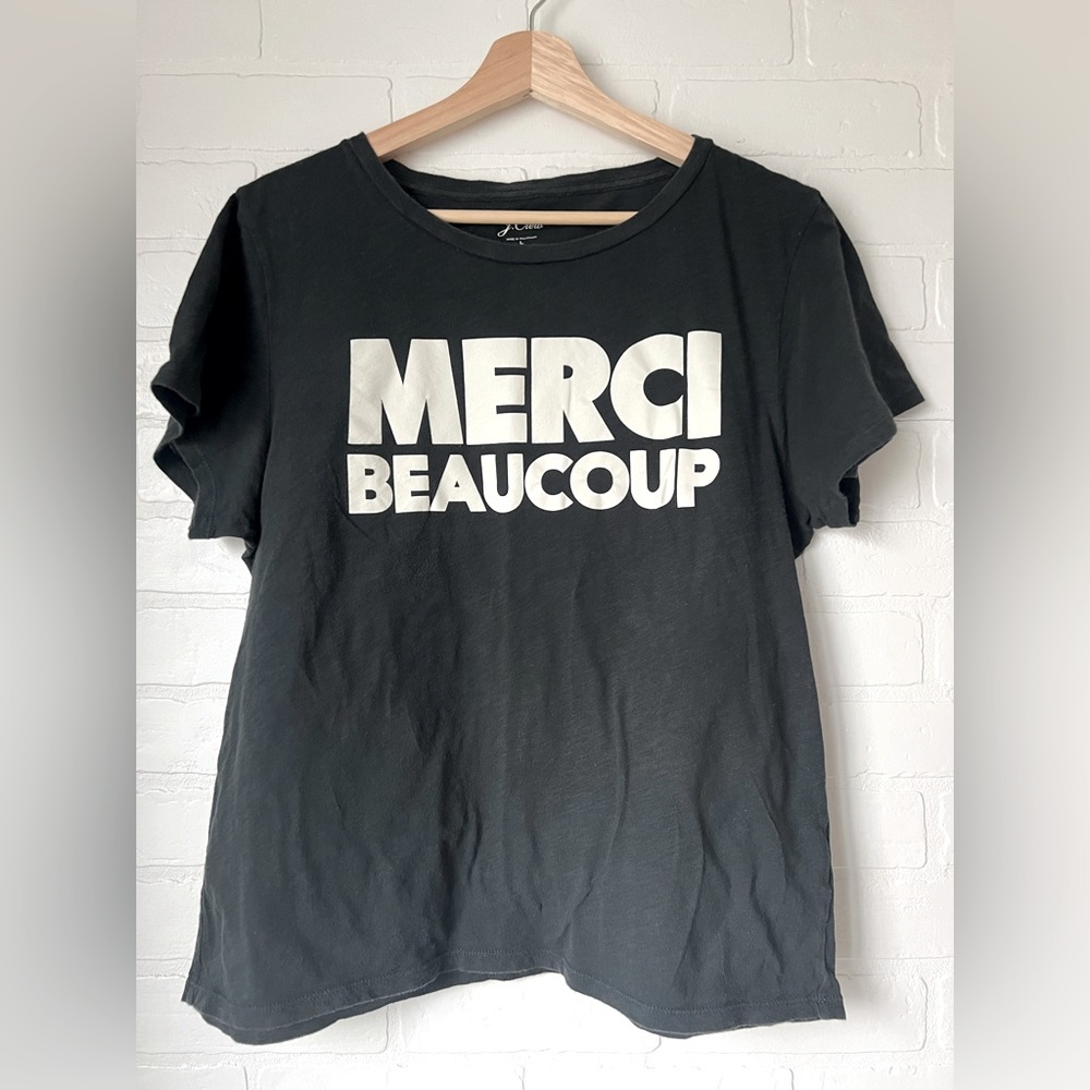 J. Crew Women Vintage-style T-Shirt, Medium, Merci Beaucoup, black/charcoal